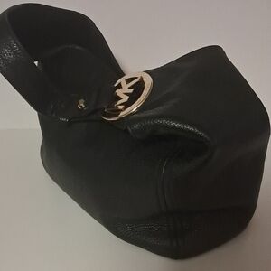 Michael Kors Black Leather Bag with Gold Logo